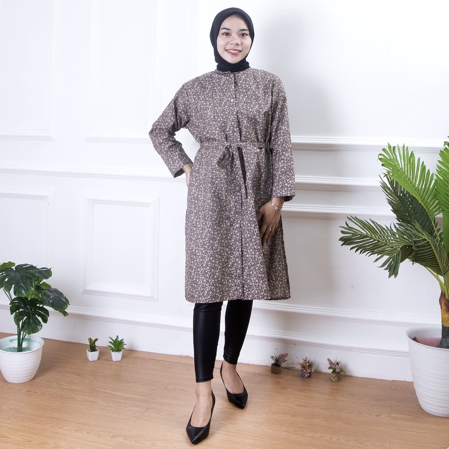 ZASKIYA - Delila Slit Dress / Tunik Midi Dress Wanita motif Bunga