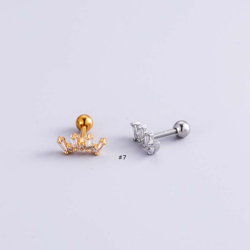 1biji Anting Tusuk Tulang Rawan Stainless Steel Helix Pinna Piercing 16Gauge Warna Emas Perak Mahkota Bentuk Hati