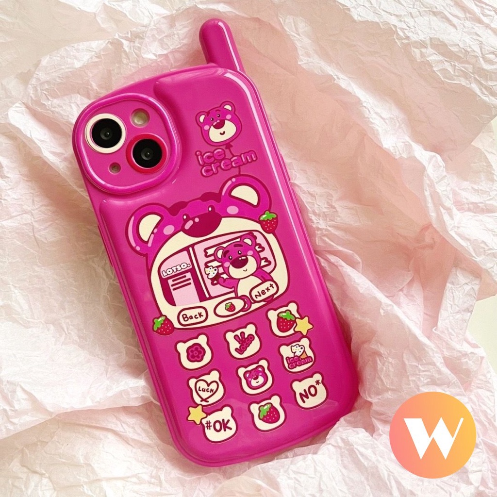 IPHONE Casing Bentuk Ponsel Ponsel Kepribadian Retro Kompatibel Untuk Iphone11 13 14 12 Pro MAX 7Plus XR 78 Plus X XS MAX 8Plus SE 2020 Kreatif Lucu Kartun Strawberry Manyo Lembut Tpu Cover