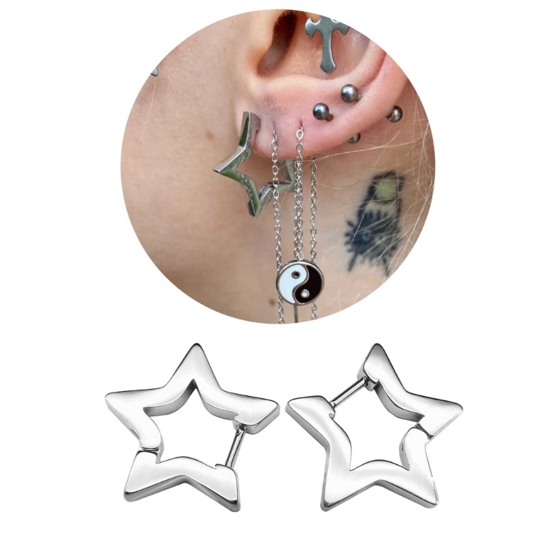 Siy Anting Pejantan Bintang Minimalis Fashion Anting Tindik Punk Ear Stud Anting Hoop Sederhana Perhiasan Stainless Steel