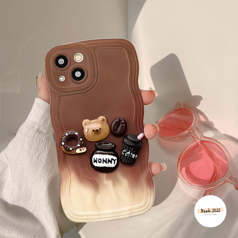 IPHONE Donuts Case Kopi Kompatibel Untuk Iphone14Plus11 14 13 12 Pro Max X XR XS Max 6 6s 7 8 Plus SE 2020 Mainan Kartun 3D Lucu Beruang Tpu Lembut Warna Gradasi Tepi Bergelombang Soft Tpu Case