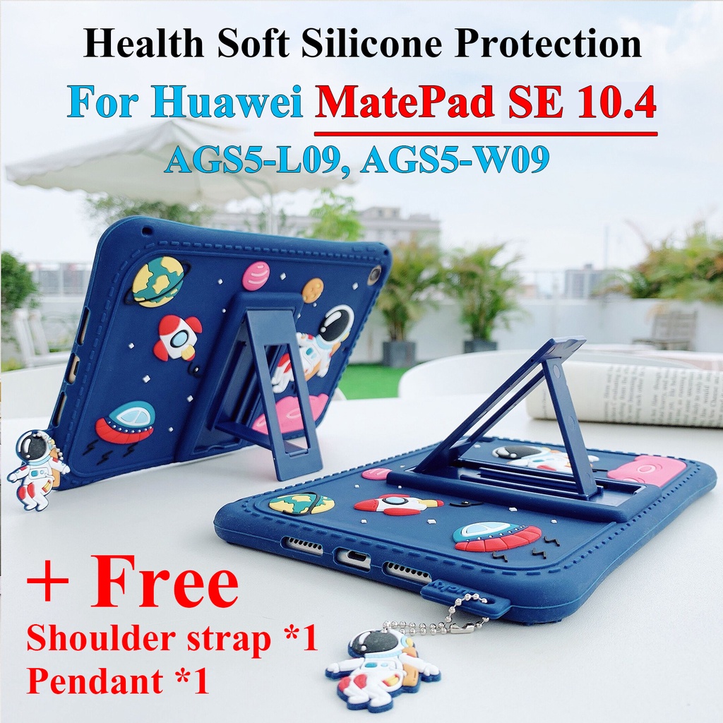 Untuk Huawei MatePad SE 10.4 (2022) AGS5-L09 AGS5-W09 10.4-inch Fashion Silikon Lembut Tablet Stand Pelindung Case Lucu Kartun Langit Berbintang Astronot Cover Adjustable Support Casing