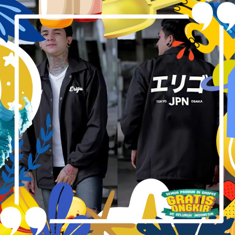 Jaket Coach Parasut Pria Wanita Distro Original Korean Street Style Hitam Import Sablon Korea Anti A