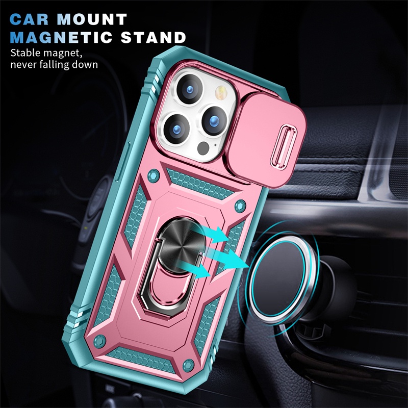 IPHONE Tpu+pc Hard Case Jendela Sliding Untuk Iphone14 13 12 11 Pro X XS Max Braket Berputar Casing Anti-Drop6 7 8 14 Plus XR Phone Cover