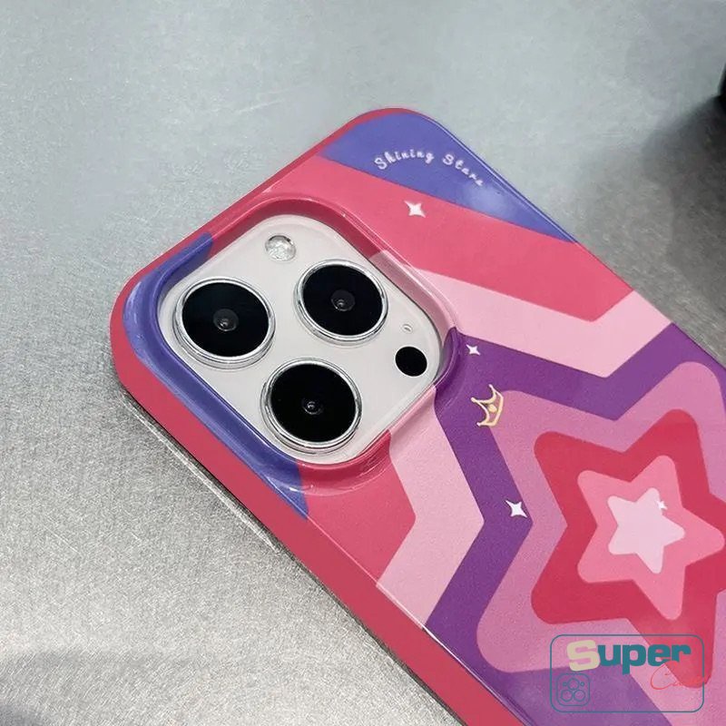 Ins Rose Red Gradient Star Love Heart Glossy Phone Case Kompatibel Untuk IPhone XR X 7Plus 11 13 14 12 Pro Max XS Max8 7 Plus SE 2020 Perlindungan Kamera Shockproof Soft Cover
