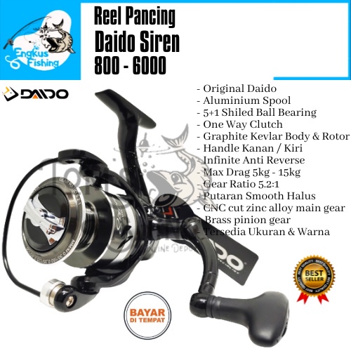 Reel Pancing Daido Siren 800 sd 6000 (5+1 Bearing) One Way Aluminium Spool - Engkus Fishing