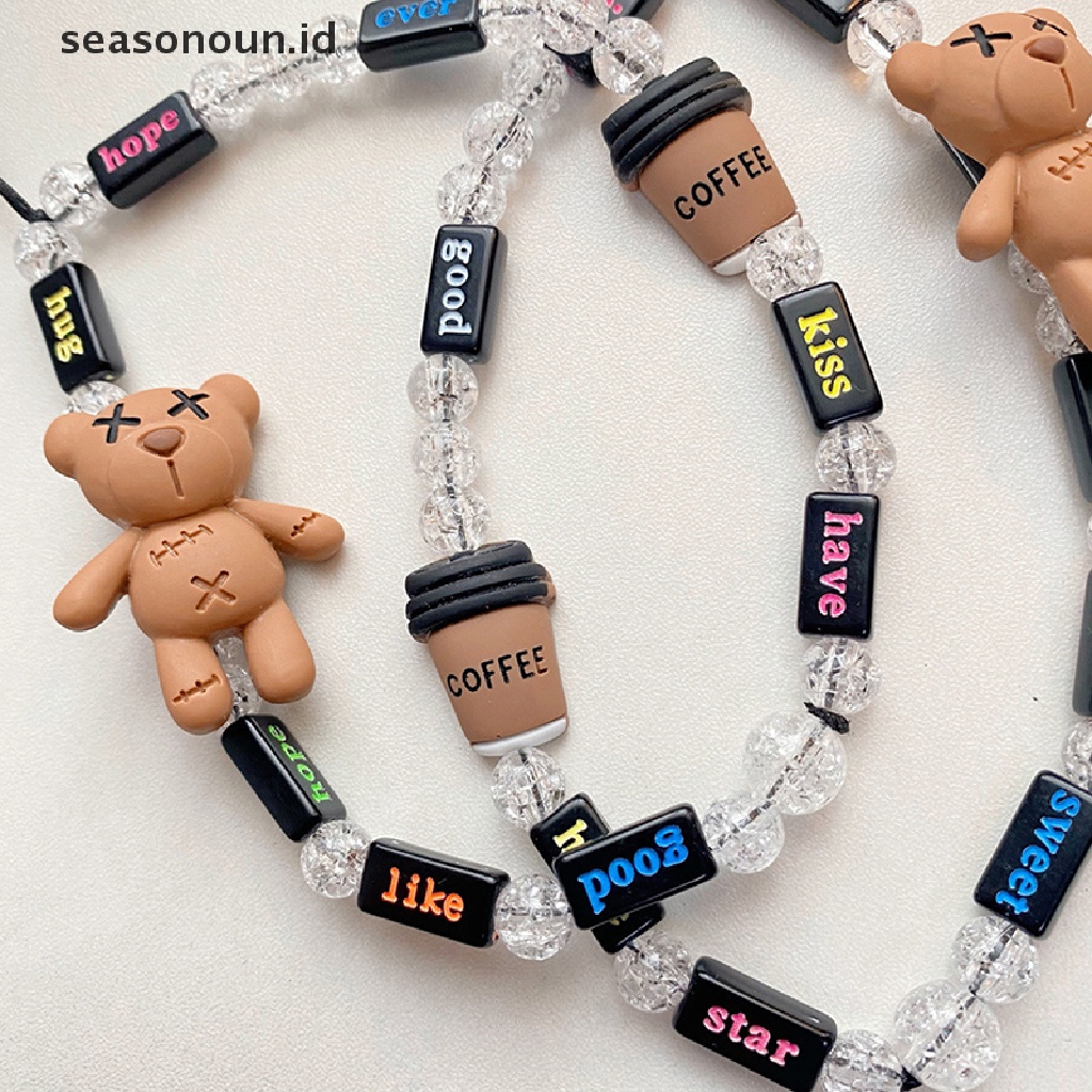 Seasonoun Lucu Beruang Kopi Rantai Ponsel Anti Hilang Tali Strap Lanyard Akrilik Manik Ponsel Case Gantung Cord Charm.