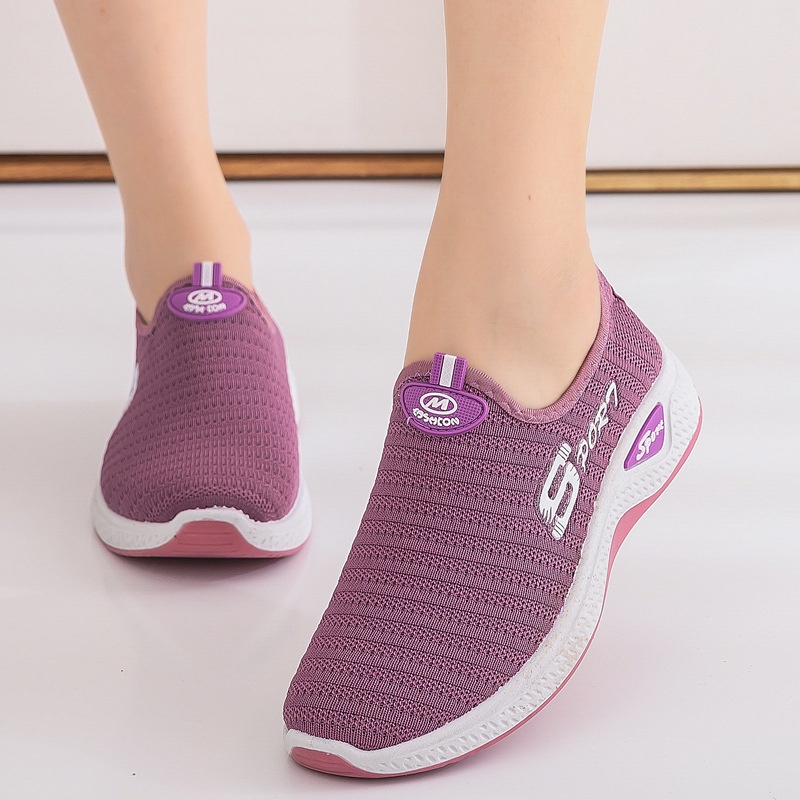 LV0097 Sepatu Slip On Wanita Sepatu Rajut Wanita Import Polos Sepatu Sport Wanita-UNGU