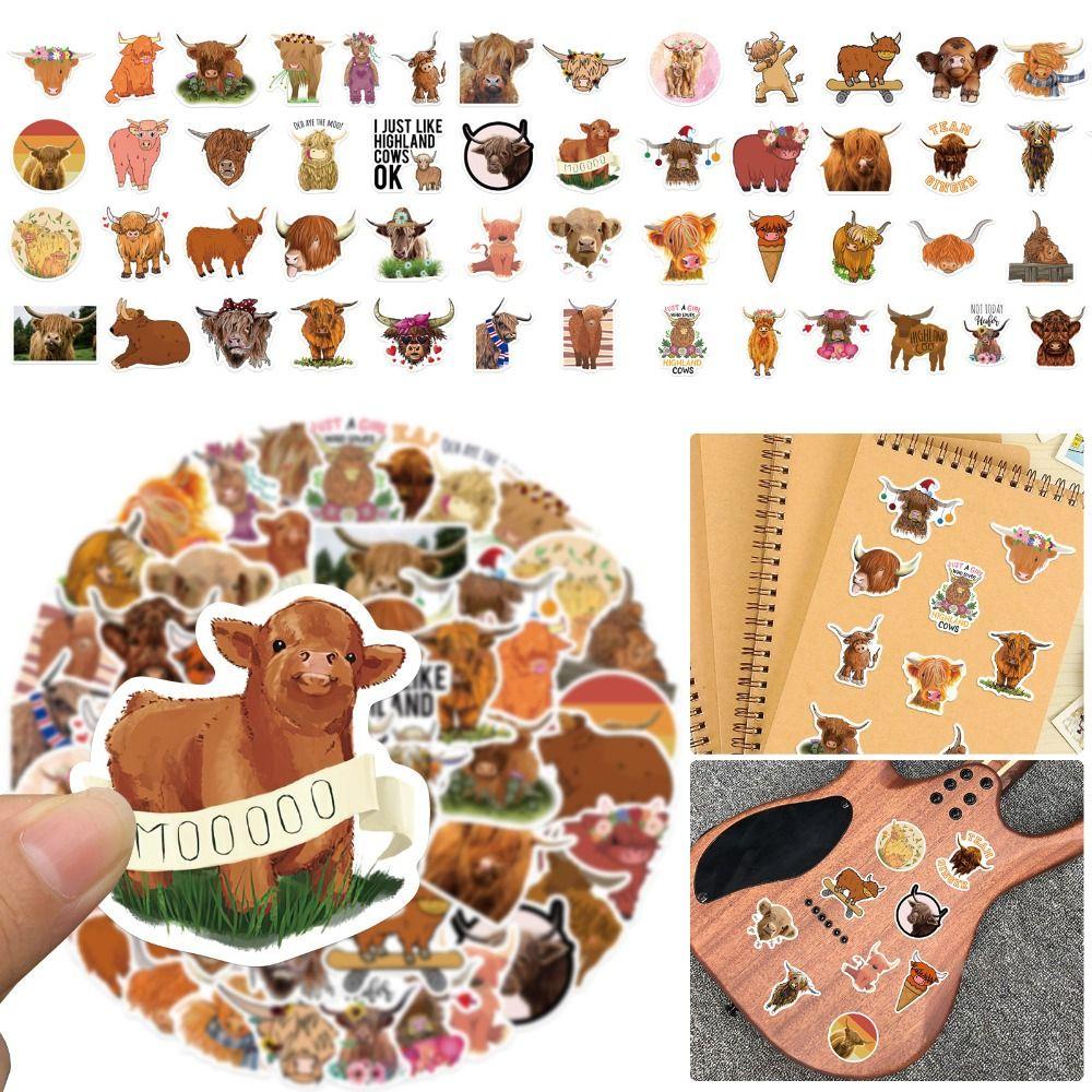 R-flower 50pcs Plateau Sapi Stiker Baru Tahan Air Notebook Stiker Dekorasi