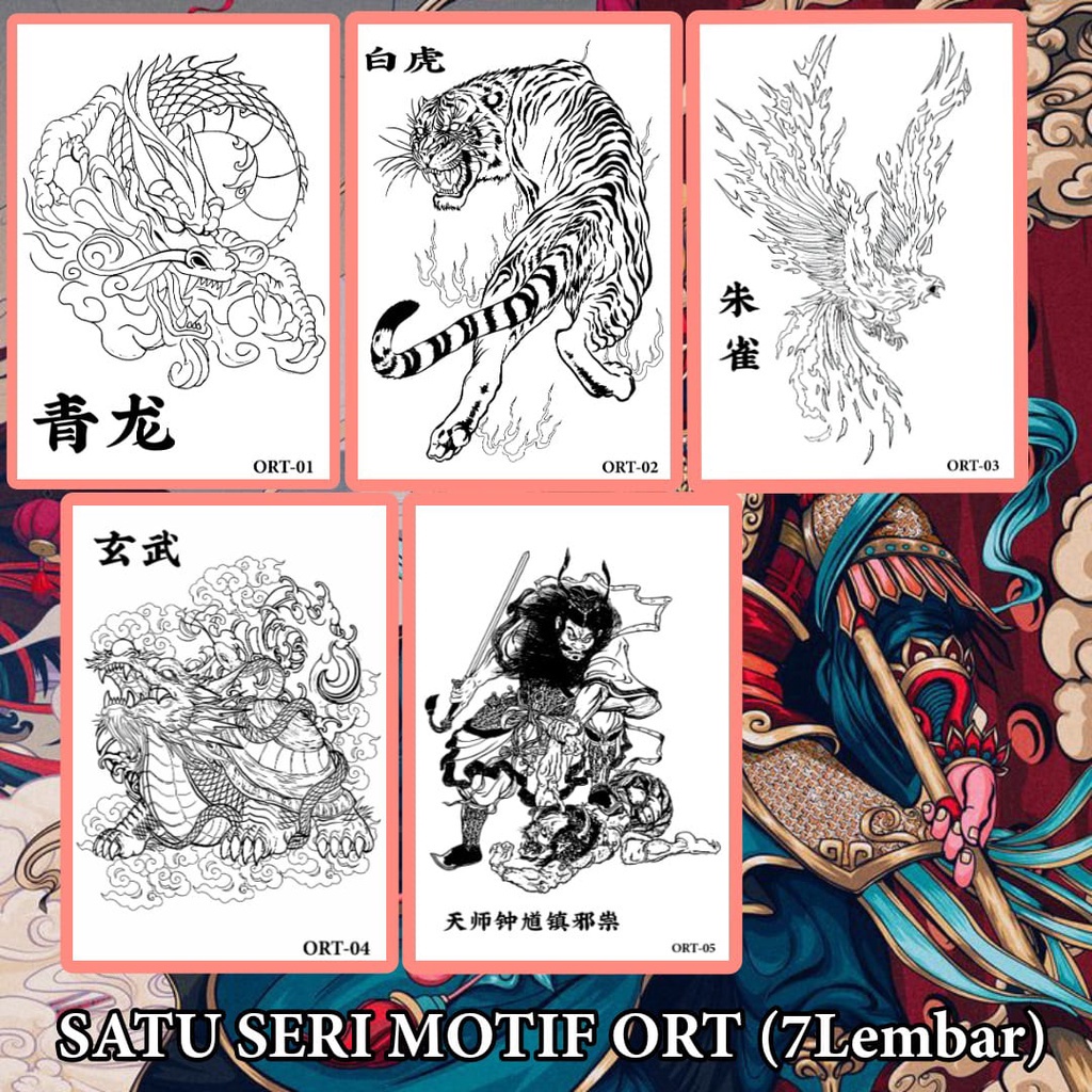 HARMEDI-1 seri 7 lembar Tato Temporer Semi Permanen Motif ORIENTAL