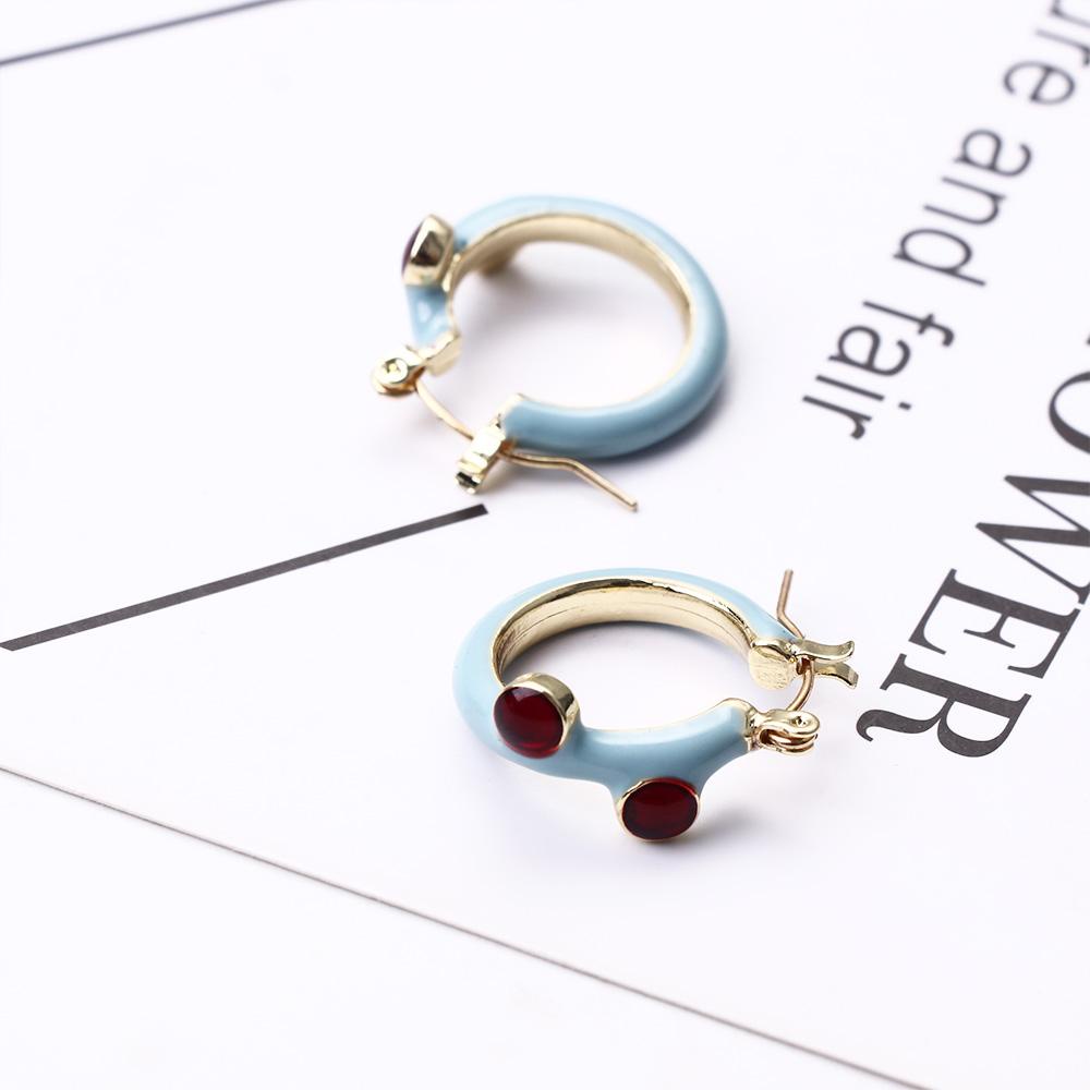 MXBEAUTY Wanita Hoop Earring Hadiah Minoritas Korea Perhiasan Aksesori Bohemia Geometris Berlian Imitasi Lingkaran Biru Telinga Gesper