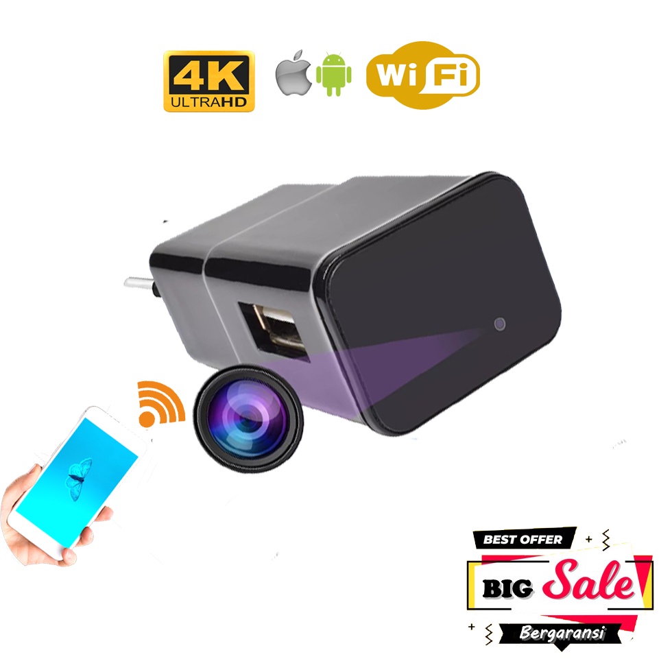 Spy Cam 4K Original / Kamera wifi / CCTV wifi / Kamera pengintai / Charger Hp Kamera / Spy Kamera