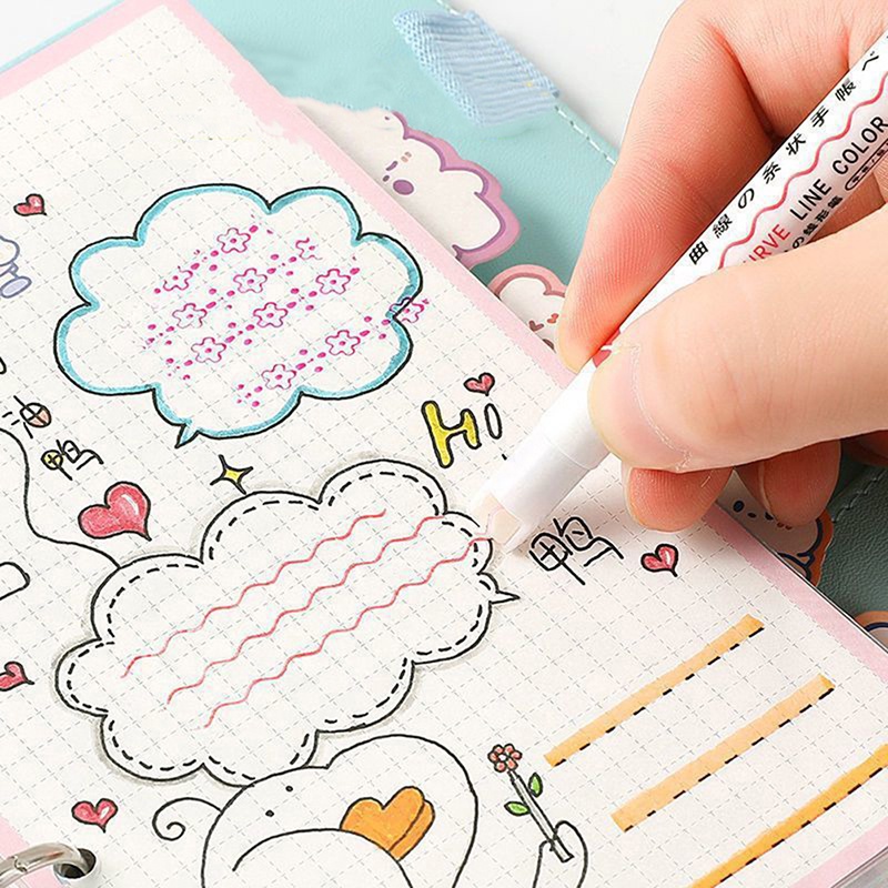 Multi-warna Gambar Curve Pen Notes Lukisan Stabilo Pola Lucu Garis Besar Spidol Cepat Kering Mark Tangan Copy Akun Curve Pen DIY Membuat Kartu Spidol Untuk Mewarnai