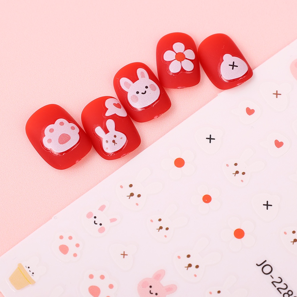 1lembar Lovely Rabbit Nail Art Sticker Lucu Kartun Kelinci Wortel Stiker Gaya Korea Manicure Dekorasi Self Adhesive Nail Decals