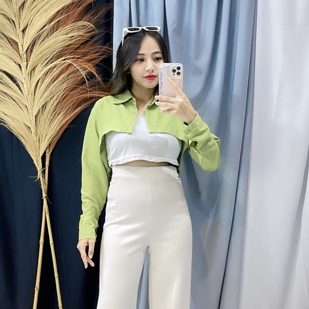 BEFAST - ZRX OOTD WANITA KEMEJA LAZE / KENDAL BOLERO LONG SHIRT TWISTCONE / Kemeja Crop Model Terbaru / Atasan Wanita Lengan Panjang / Hem Crop Penutup Dada Trendy / Pakaian Kekinian Remaja ABG / OOTD Ala Style Wanita Korean / Outfit Wanita Modis Hangout