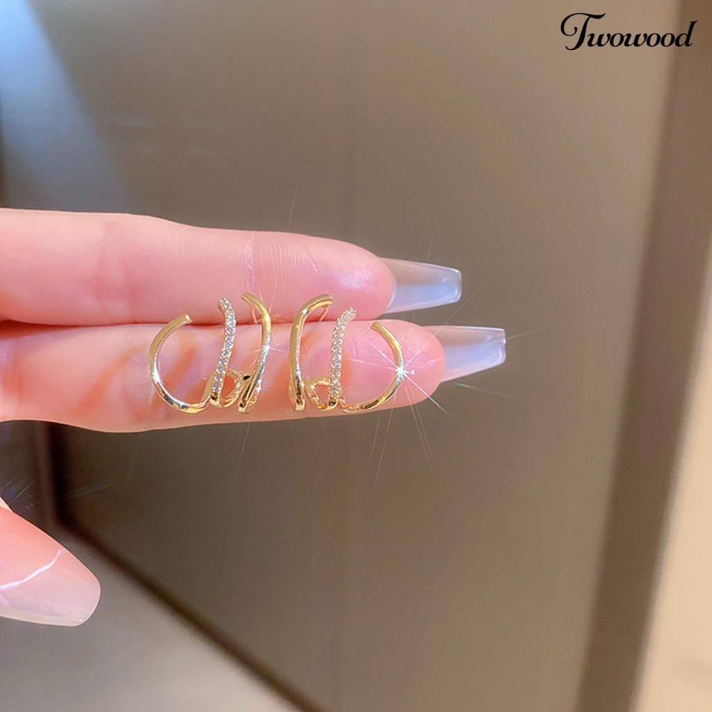 Twowood 1pasang Anting Tusuk Electroplating Faux Zircon Hias Bentuk Cakar Tidak Teratur Tusuk Hiasan Telinga Geometris Korea Fashion Wanita Ear Rings Untuk Pacaran