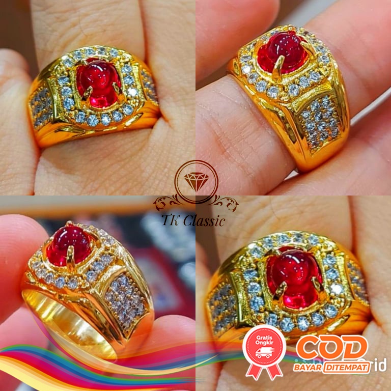 (Bayar Ditempat) Cincin Batu Pria Merah Siem Mustika Lipan Merah Kristal