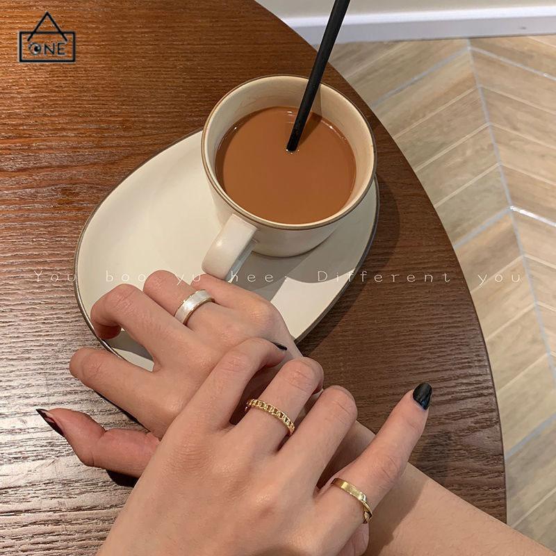 COD❤️Cincin jari telunjuk perhiasan sederhana set tiga potong yang dapat disesuaikan-A.one