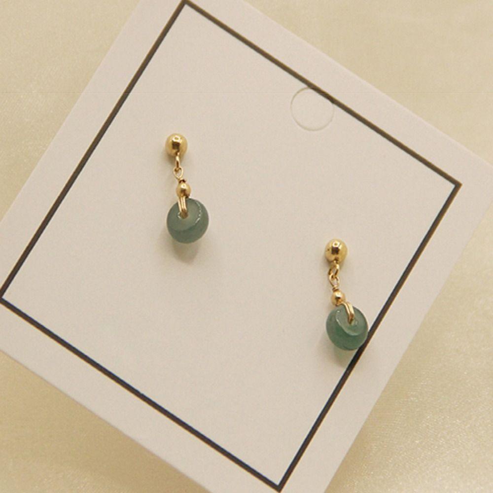 Mxbeauty Anting Gaya Cina Geometri Retro Bulat Liontin Fashion Giok Klasik Perempuan Menjuntai Earrings