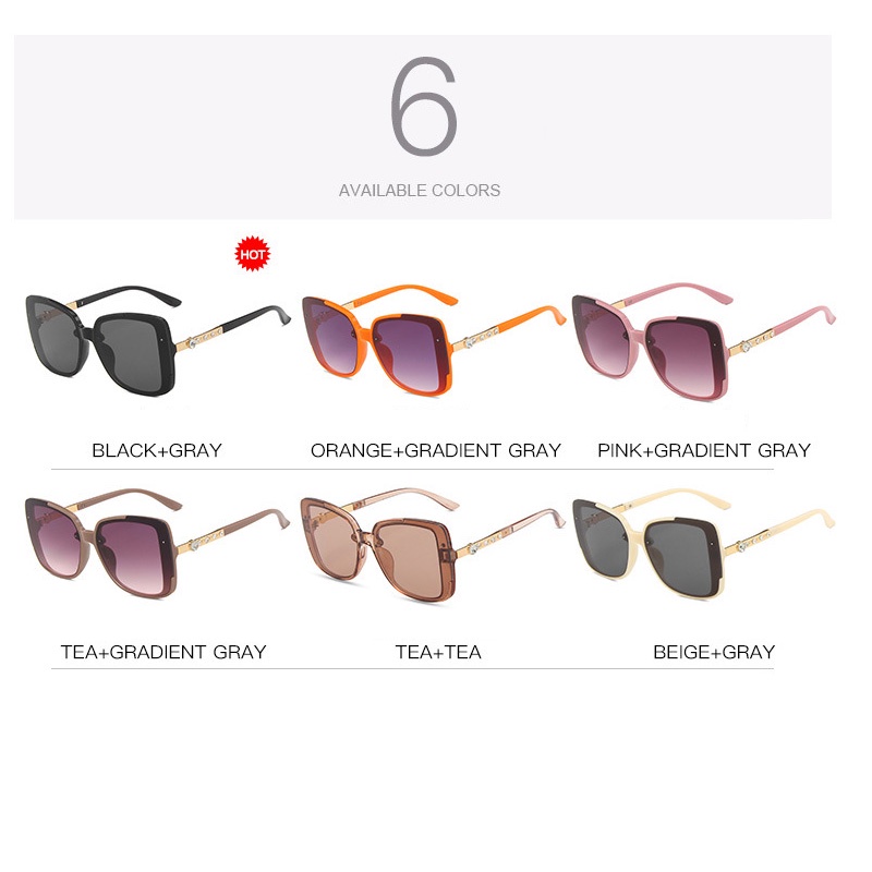 (YUZHU) Oversized Square Frame Diamond Temple Sunglasses Women Western Fashion Metal Temple Sunglasses