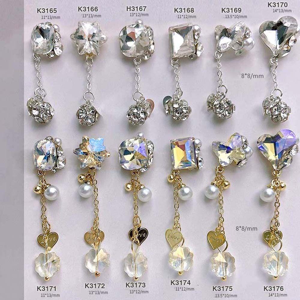 AUGUSTINA Agustina Liontin Hiasan Kuku Pesona Kuku Mewah Mutiara Bor Aurora Dekorasi Kuku Manikur Aksesoris Diprofilkan Bor 3D Nail Art Drills