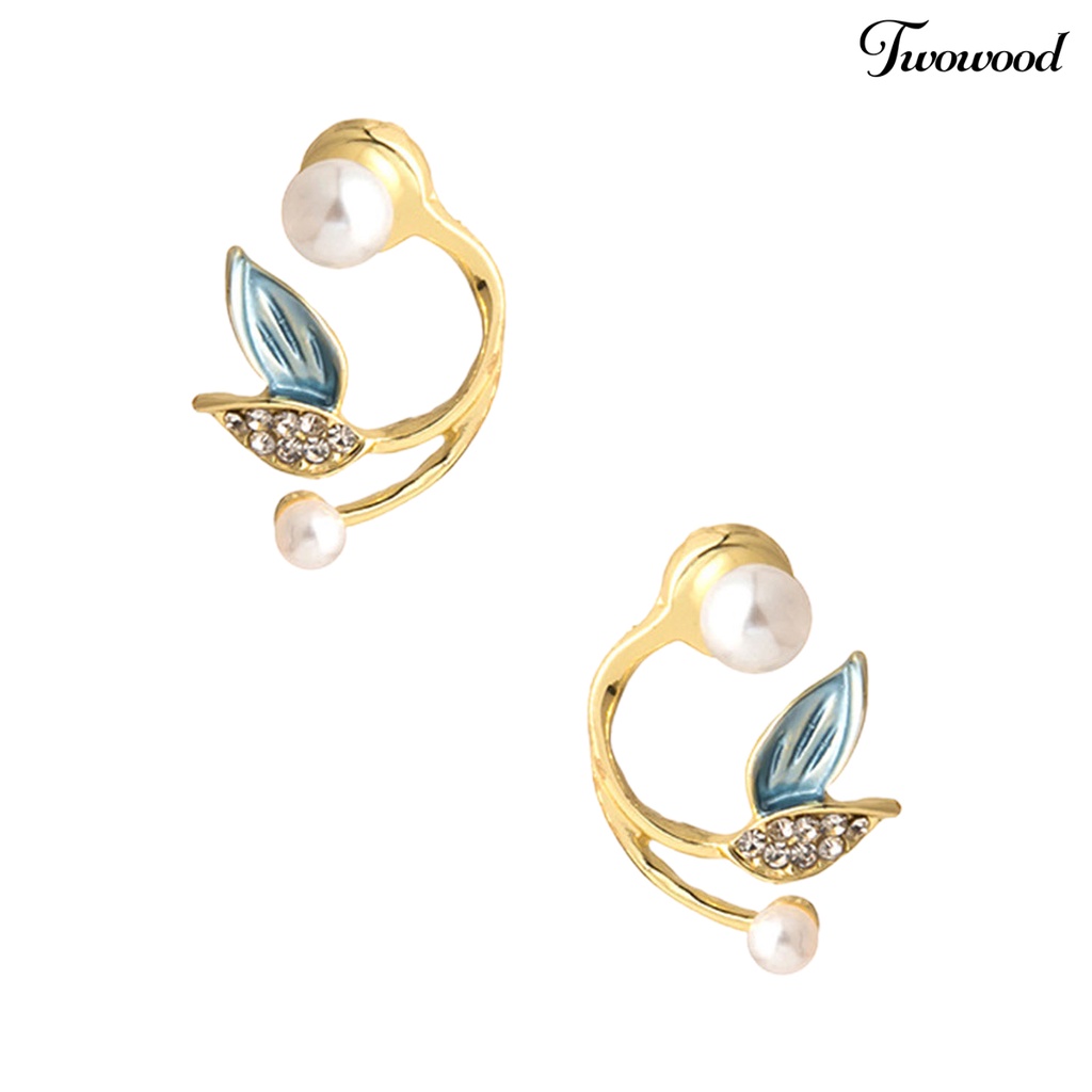 Twowood 1pasang Anting Tusuk Glitter Mutiara Imitasi Dekorasi Telinga Retro Temperamen Mermaid Tail Shape Rhinestone Earrings Untuk Perjamuan