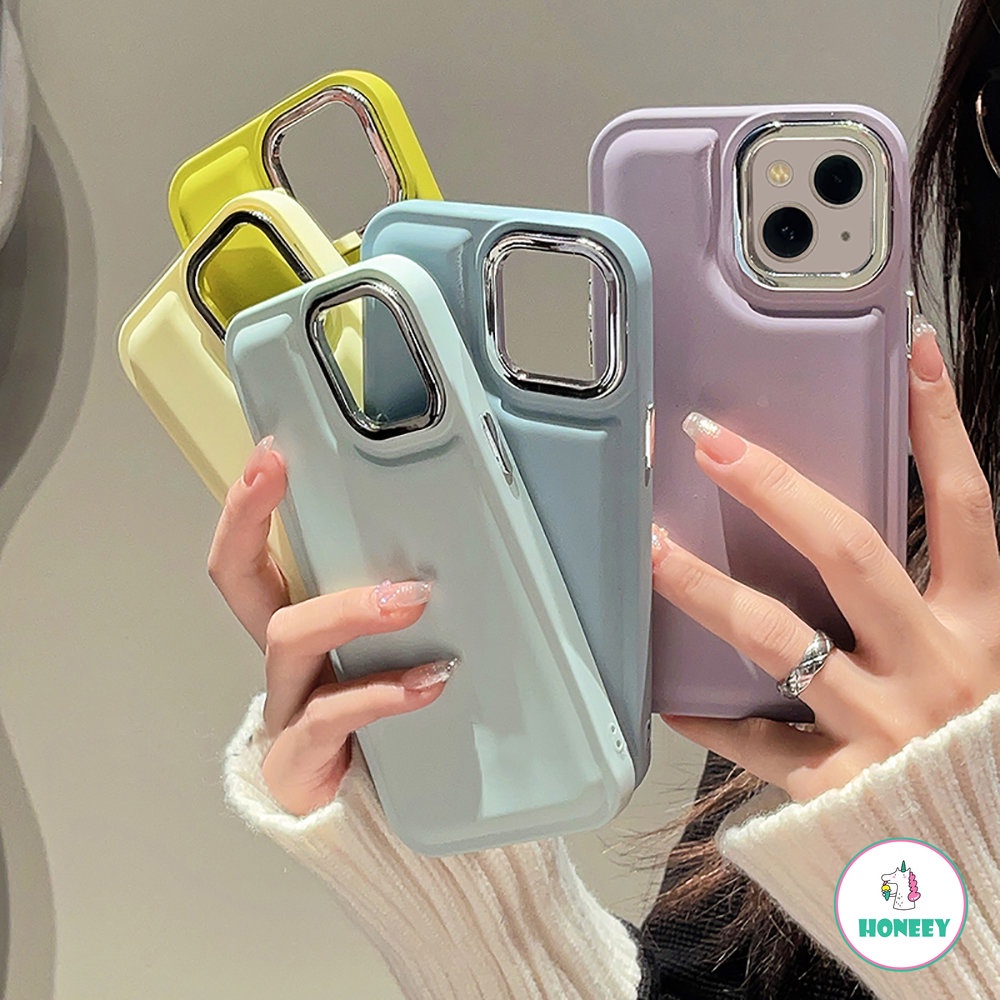 IPHONE Ins Simple Metal Lensa Shockproof Case Untuk Iphone14 12Pro 13 12 11 Pro Max Warna Solid Matte Lembut Air Cushion Back Cover