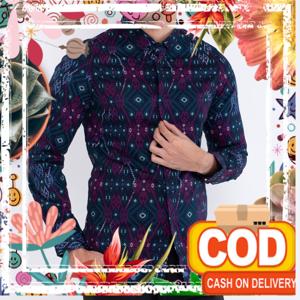 615 Kemeja Pria Lengan Panjang Batik Ungu Salju Slimfit Distro Grosir / xs