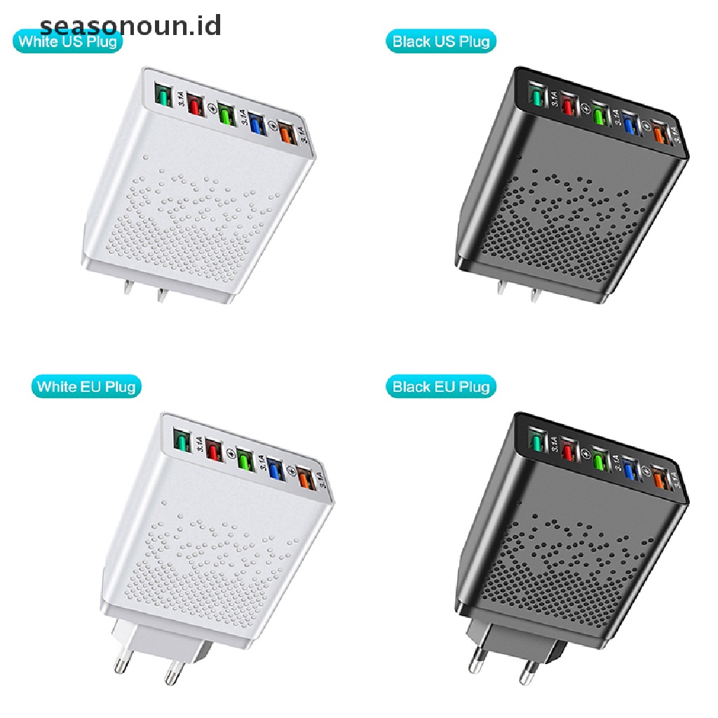 Seasonoun 1Pcs Adaptor Charger Usb Fast Charger Adaptor Kepala Cas Telepon 5-Port.