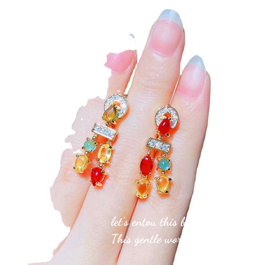 Goldkingdom Aksesoris Perhiasan Fashion Ready Stockvintage, Anting Prancis Vintage, Baojia Bersinar Kalung Permen Persegi, Tapal Kuda Gema Pelangi Cincin