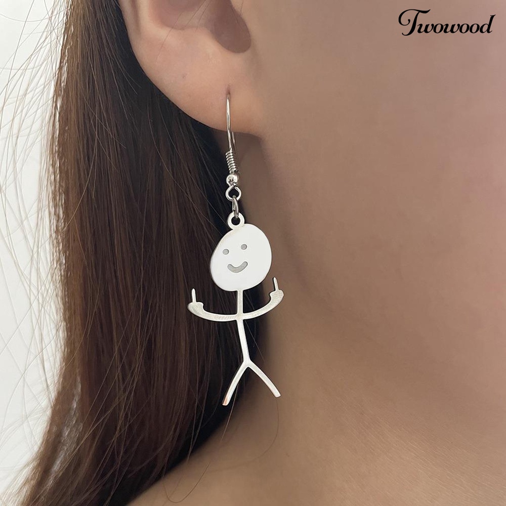 Twowood 1pasang Menjuntai Anting Handmade Geometris Piercing Eye-catching Electroplating Dekorasi Wanita Lucu Punk Stickman Hook Earrings Fashion Perhiasan