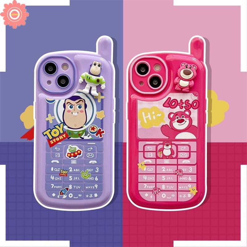 IPHONE 3d Kartun Toy Story Strawberry Bear Manyo Case Kompatibel Untuk Iphone11 7Plus XR 13 14 12 Pro Max7 8 Plus X XS MAX SE 2020 Kepribadian Retro Bentuk Telepon Lembut Tpu Cover