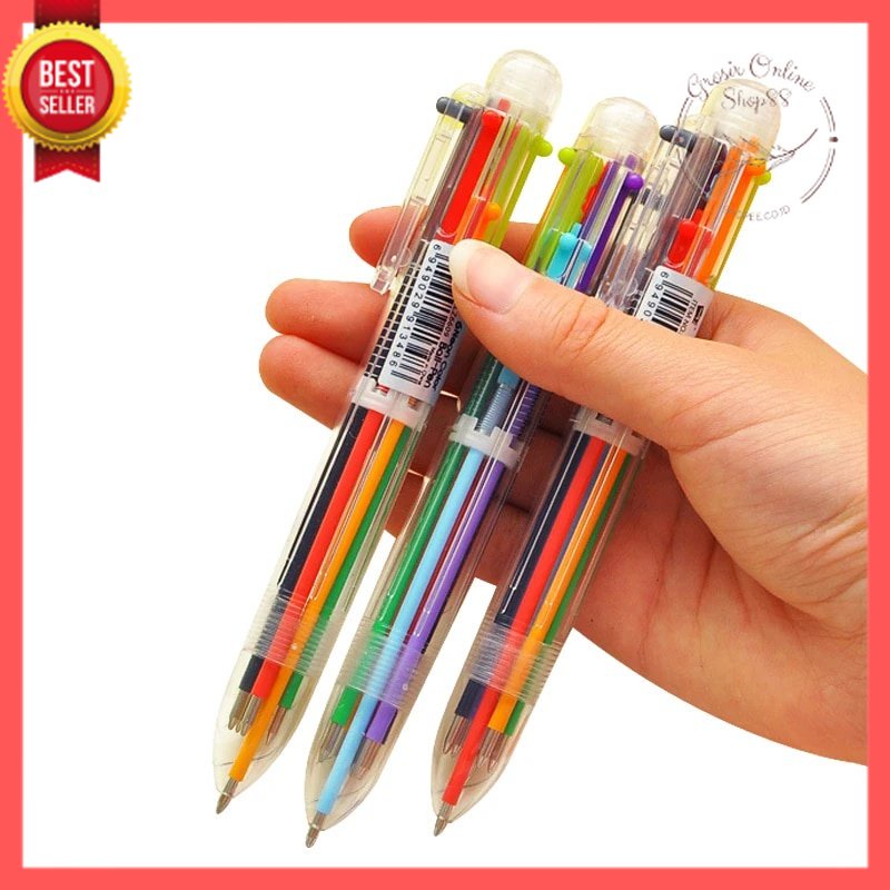 GOS -E412- Pulpen 6 Warna - Pulpen Mekanik 6 Warna Body TRANSPARAN