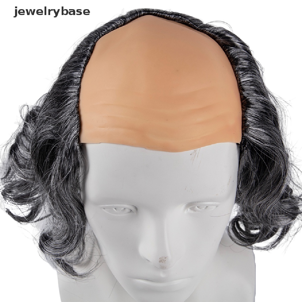 [jewelrybase] Rambut Orang Tua Wig Topi Botak Putih Dengan Rambut Di Sisi Botak Wig Kakek Halloween Kostum Cosplay Wig Halloween Alat Peraga Kulit Kepala, Botak Styling Butik