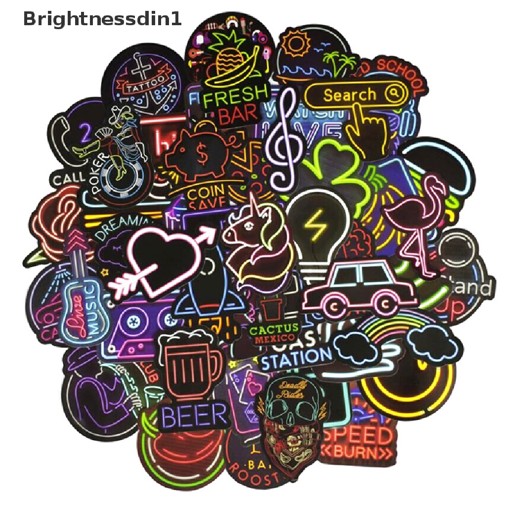 [Brightnessdin1] 50pcs Lampu neon Gaya ers Lucu Untuk Koper laptop Gitar doodle Keren  Butik