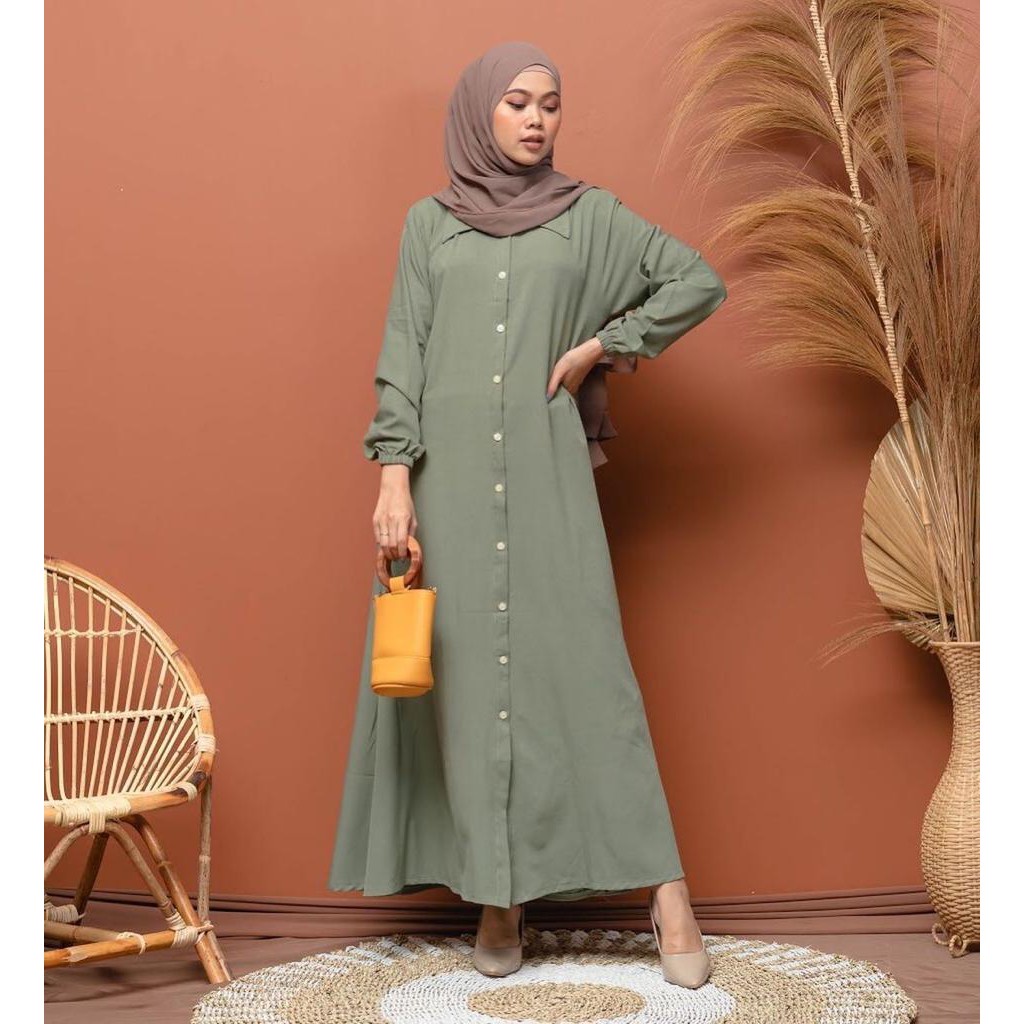 Tren Baju Muslim Gamis Nidia Full Kancing Busui Bumil Dress Moscrepe Sabasollshop Terlaris / Zaina G