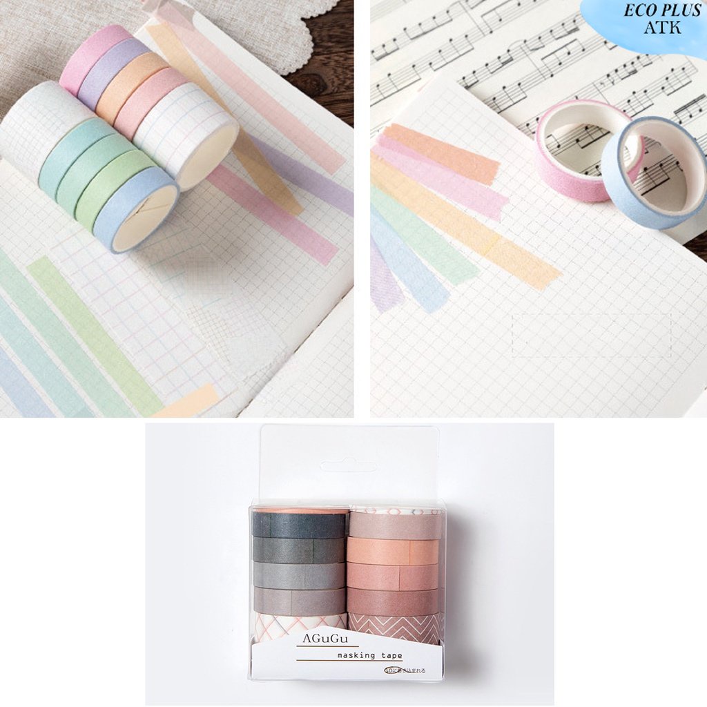 Isi 10Rol Paper Tape Selotip Multiwarna Scrapbook Decoration Album Menghias Kado Craft DIY