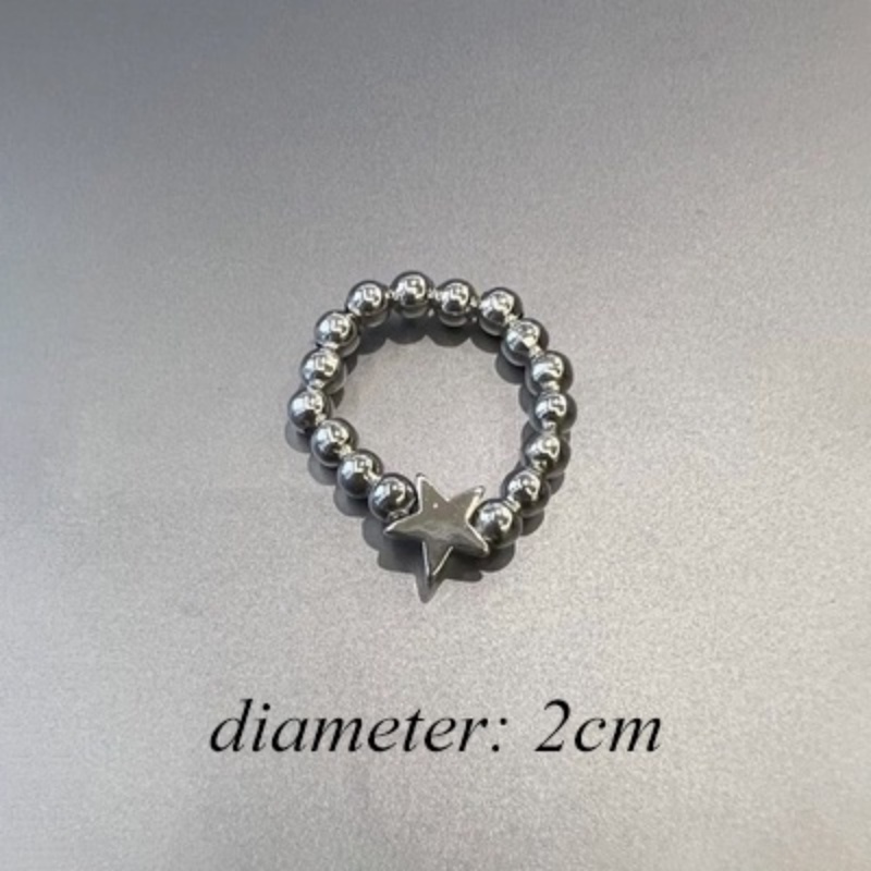 Cincin Jari Adjustable Bintang Korea/Cincin Elastis Manik-Manik Bulat Sederhana/Aksesoris Perhiasan Cincin Paduan Warna Perak Vintage Unisex