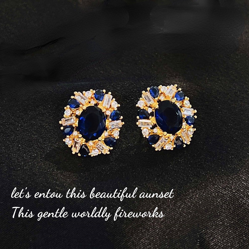 Goldkingdom Aksesoris Perhiasan Fashion Ready Stock Industri Berat Gaya Baroque Mutiara Vintage Perhiasan Tengah Prancis Anting Berlian Biru Untuk Wanita