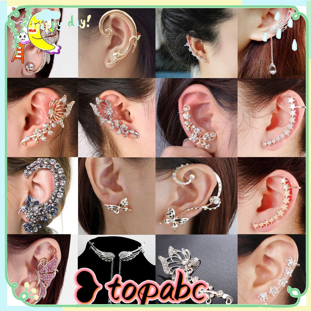 Top 1PC/1pasang Anting Klip Kupu-Kupu Hadiah Bungkus Panas Tulang Rawan Bertabur Berlian Bling Bling Kristal Telinga Stud