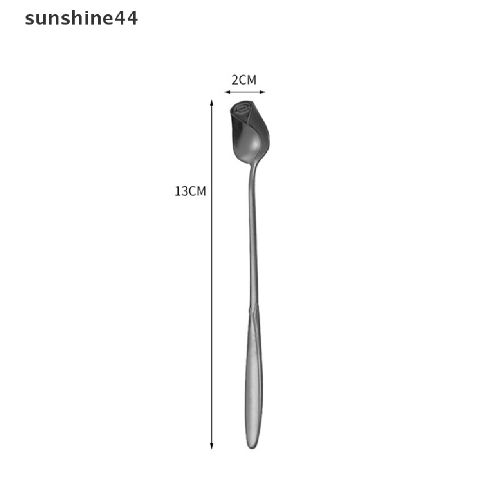 Sunshine Sendok Pencampur Mawar Stainless Steel Gagang Panjang Sendok Teh Kopi Untuk Dessert Madu ID