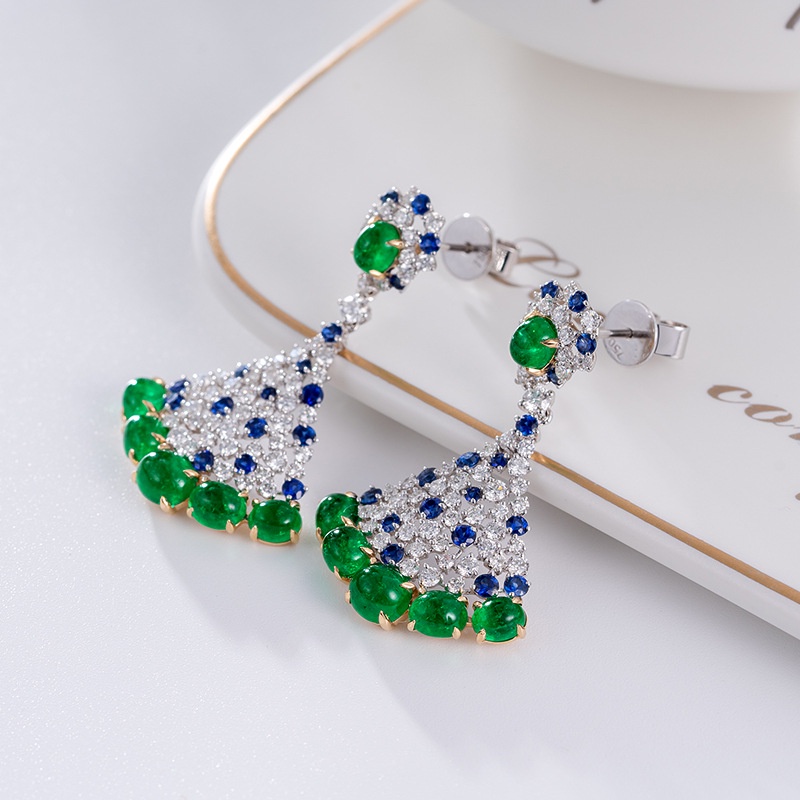 Goldkingdom Aksesoris Perhiasan Fashion Ready Stock Definisi Tinggi Desain Perhiasan Super Peri Rok Anting S925 Perak Jarum Cahaya Mewah Imitasi Emerald Earrings Earrings