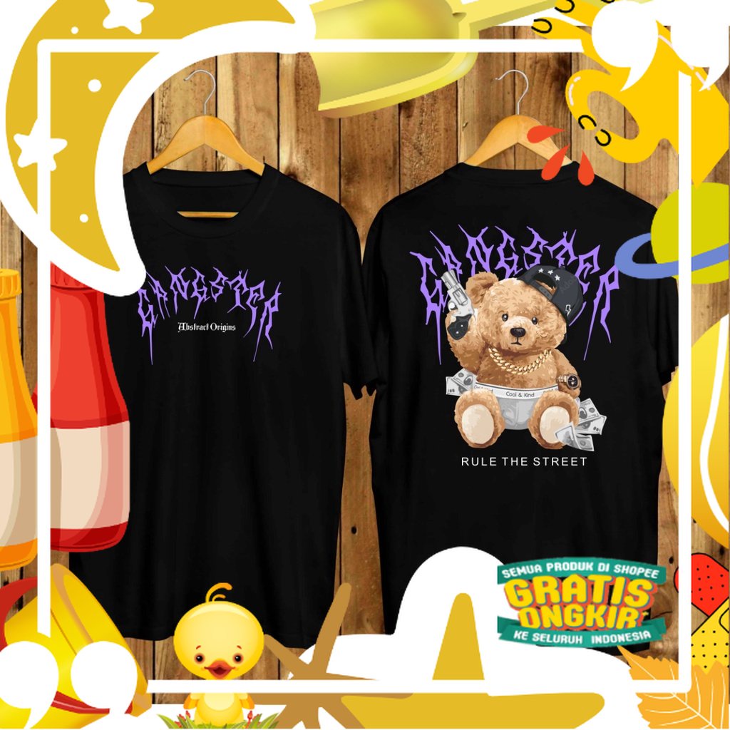 TERBARU(COD)KAOS DISTRO MOTIF BERUANG SAYAP BAJU BONEKA PELANGI KAOS RAINBOW SAYAP KAOS MOTIF BERUAN