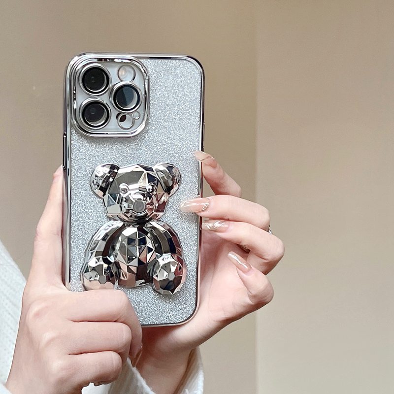 for Iphone11 12 13 14 Pro Max Bling Sparkly 3D Crystal Bear Case Mewah Lembut Silikon Gradien Fashion Wanita Mewah