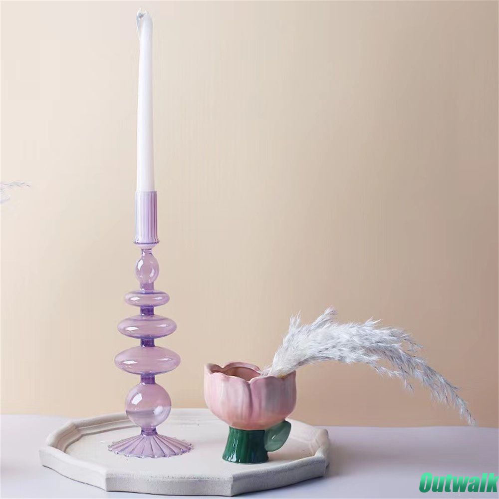 ღ Floriddle Kreatif Kaca Lilin Vas Fashion Kaca Candle Holder Retro Pernikahan Lilin Berdiri Vas Pesta Nordic Bergaya untuk Rumah dekorasi