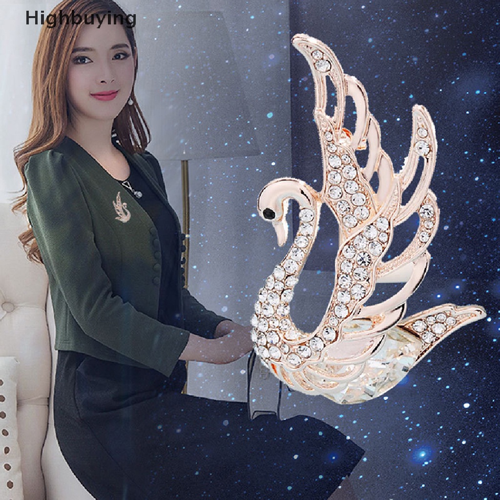 Hbid Fashion Kristal Berlian Imitasi Swan Bros Untuk Wanita Kerah Pakaian Pin Pesta Perhiasan Hadiah Glory