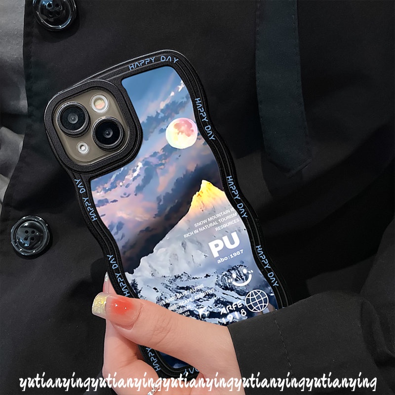 IPHONE Fantasy Sun Snow Mountain Case Kompatibel Untuk Iphone11Xr 12 13 14 Pro Max X XS Max 7 8 6 6s 14 Plus SE 2020 Wavy Edge Soft Tpu Phone Cover