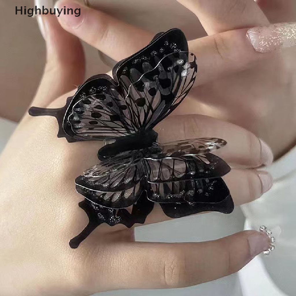 Hbid Punk Butterfly Ring Hitam Berlebihan Gothic Tiga Dimensi Vintage Finger Rings Butterfly Ring Untuk Wanita Perhiasan Aksesoris Hadiah Glory