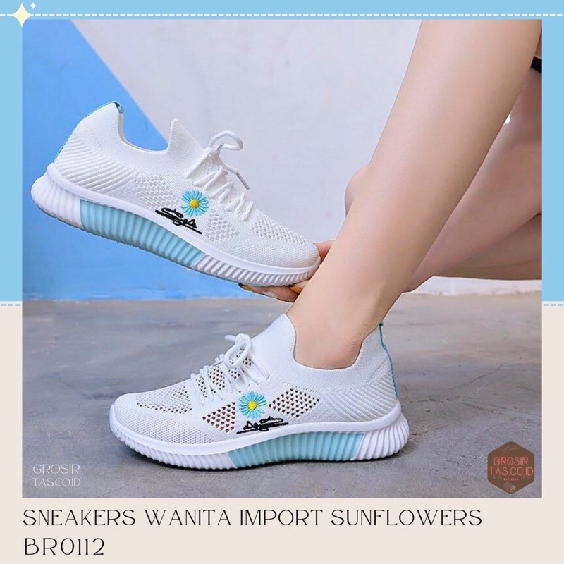 TOPGROSIR LV0112 Sepatu Sneakers Wanita Import Motif Bunga Kekinian