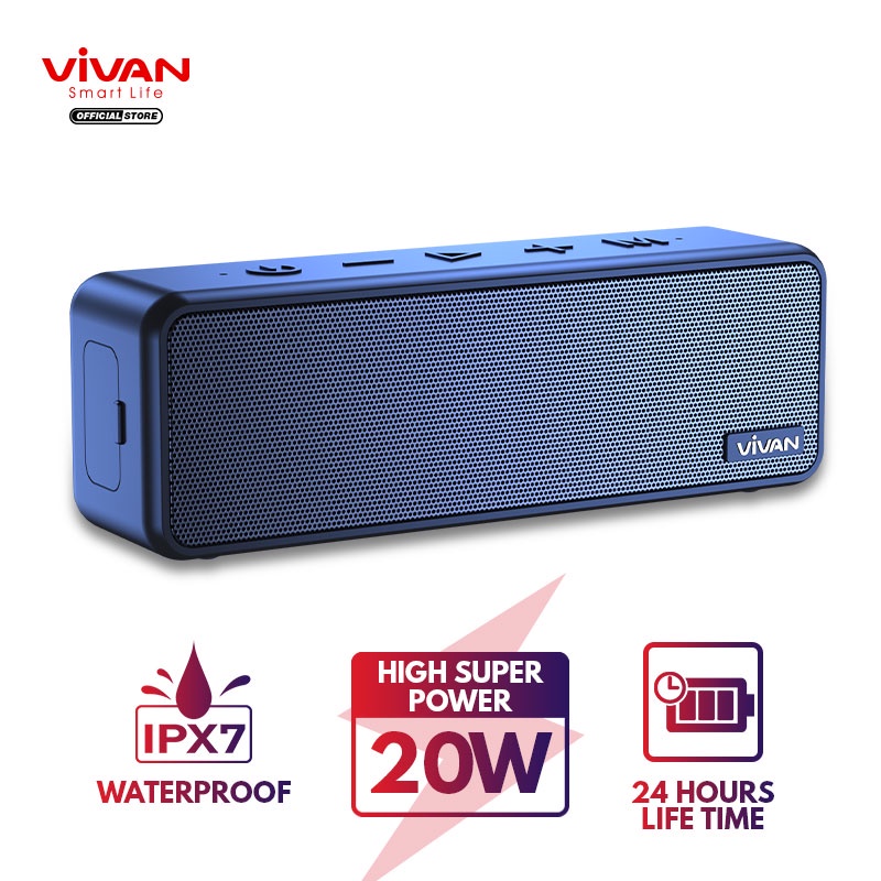 Speaker Bluetooth VIVAN VS20 Wireless Audio Portable Mega Bass Waterproof IPX7 Hi-Fi AUX TWS Bluetooth 5.0 Original Surround Sound 360° - Garansi Resmi 1 Tahun